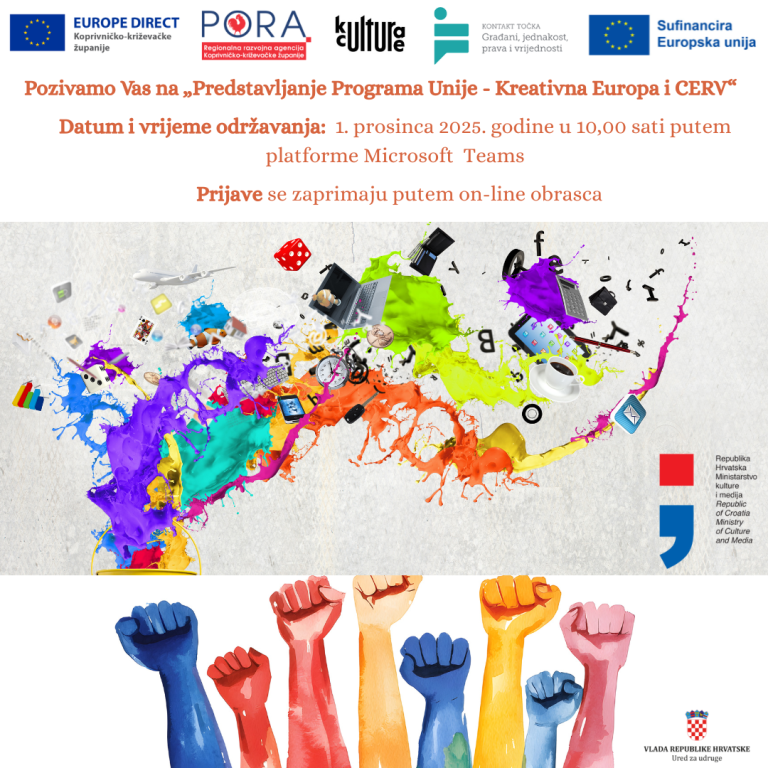 POZIV NA ON-LINE INFORMATIVNU RADIONICU NA TEMU: “PREDSTAVLJANJE PROGRAMA UNIJE – KREATIVNA EUROPA I GRAĐANI, JEDNAKOST, PRAVA I VRIJEDNOSTI (CERV)”